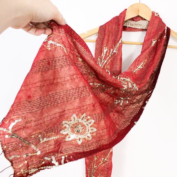 *VILLAGE ARTISAN The Skinny Kantha Scarf in the Warm  Sunset Palette - Picture 4 of 7